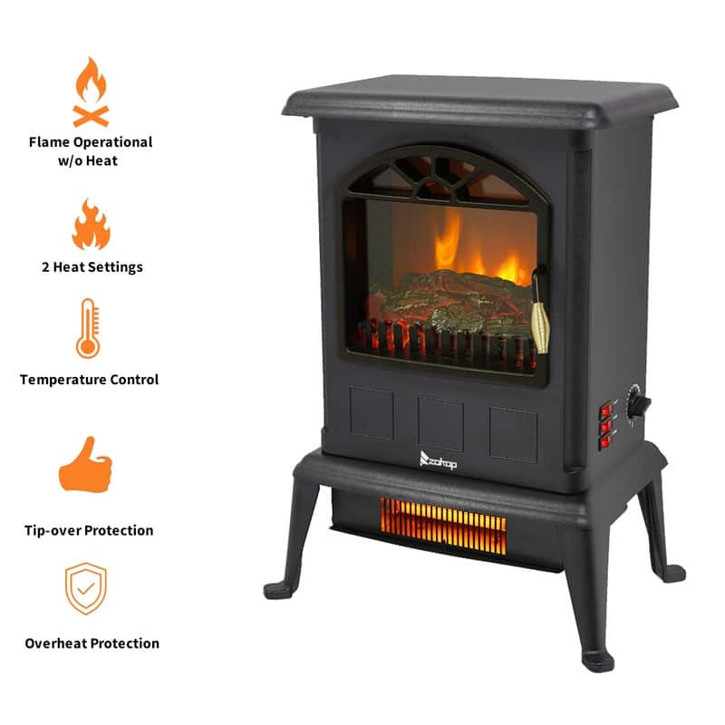 1500W Infrared Portable Space Heater Freestanding Fireplace, Black