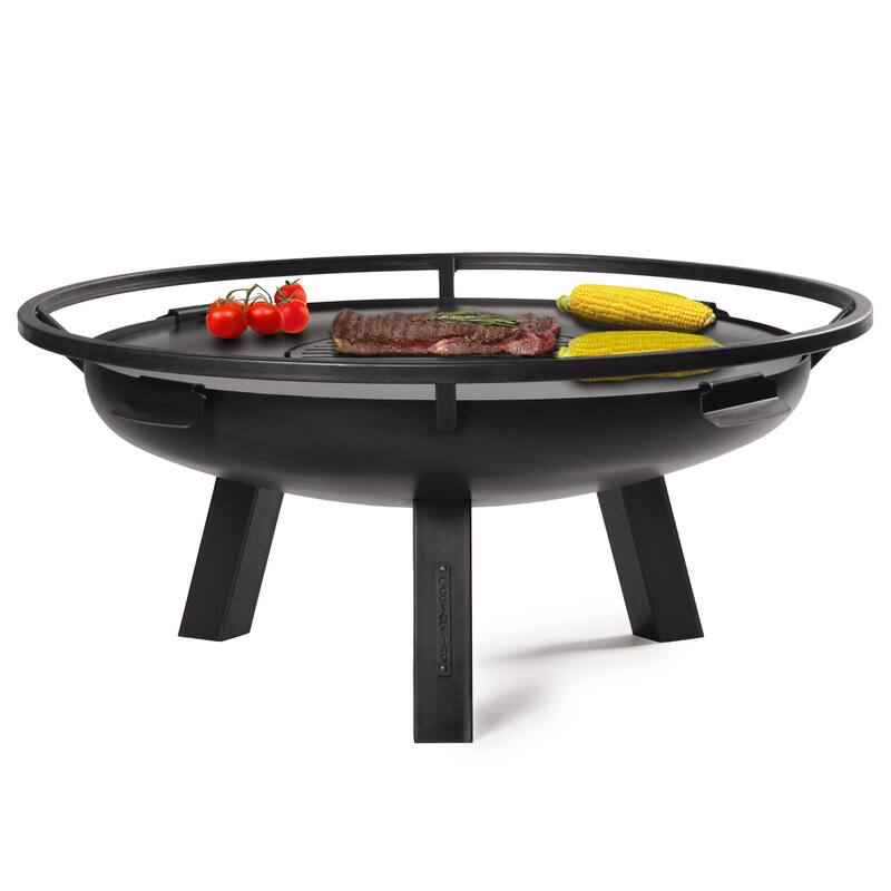 Porto 24" Fire Pit with Grill Plate - Black - Wood