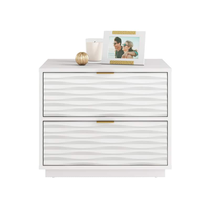 Wood Coastal Nightstands with 2 Spacious Drawers, White