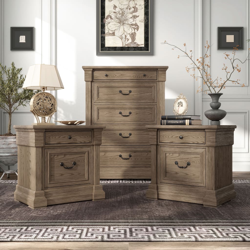 Furniture of America Wacine 3-Piece Weathered Grey Wood Chest and 2-Nightstand Bedroom Set