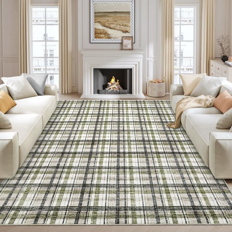 Garvee Timeless Check Washable Area Rug - 8'x10' - Green