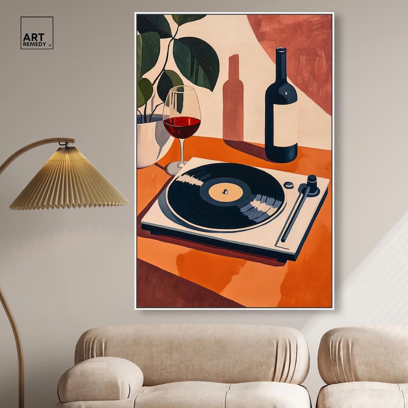 Vinyl and Wine Canvas by Art Remedy