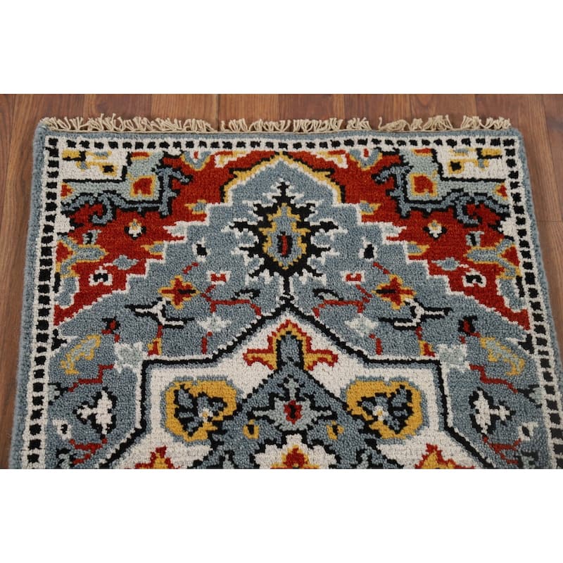Blue Geometric Kazak Oriental Accent Rug Hand-Knotted Wool Carpet - 2'0" x 3'0"