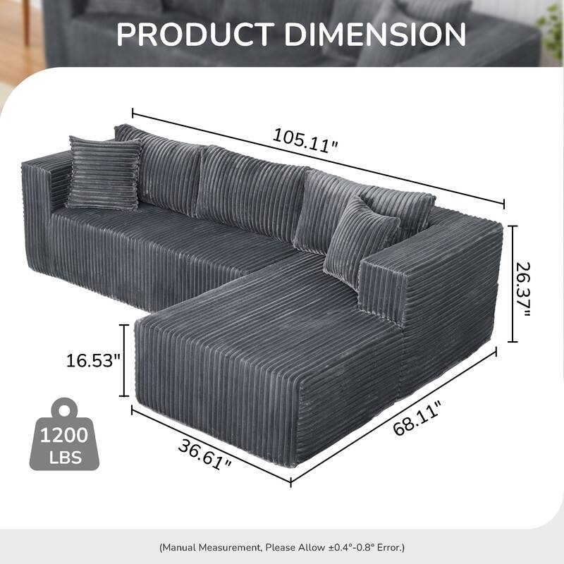 105-in L Casual Gray( Corduroy)-Left Chaise Sectional