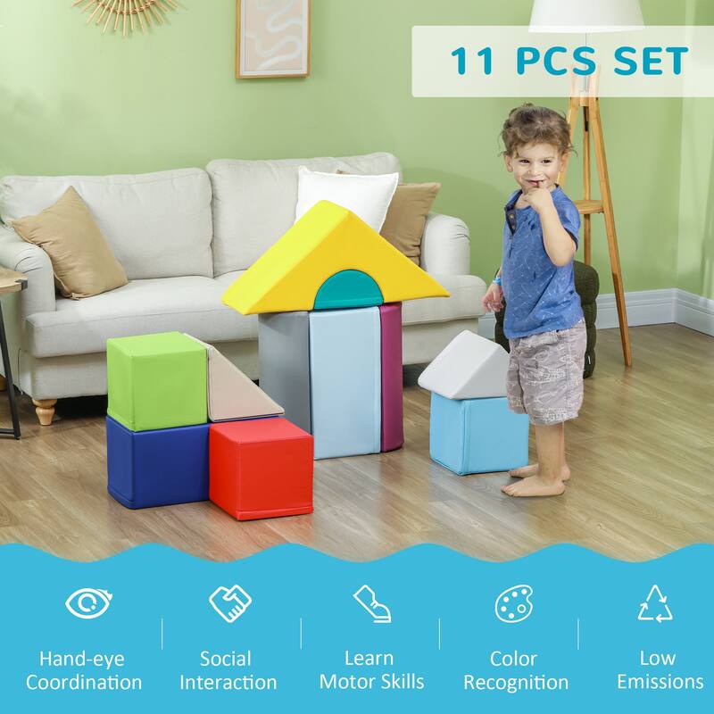 Foam Climbing Blocks for Toddlers, 11-Piece Baby Soft Foam Play Set, Climb and Crawl Activity Playset Building Blocks
