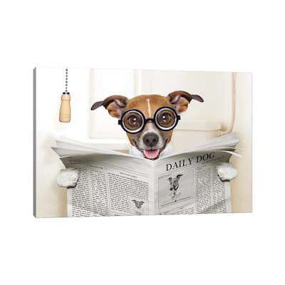 iCanvas "Dog On Toilet Seat Reading Newspaper IV" by damedeeso Canvas Print