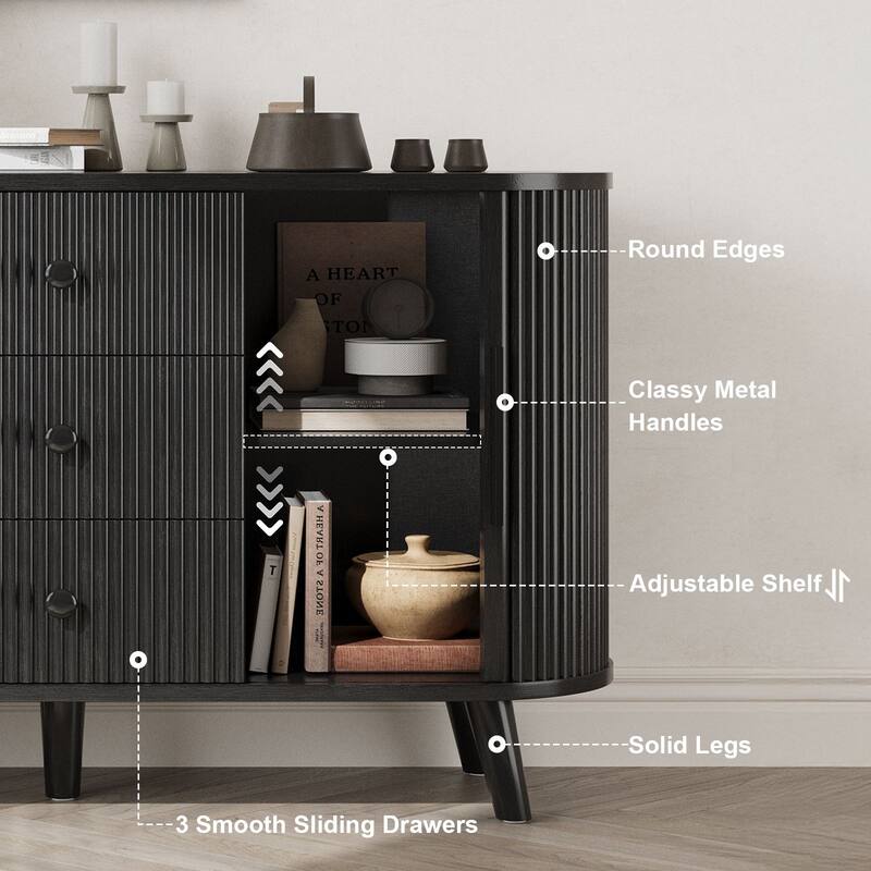 Meyreso Fluted Sideboard Buffet Cabinet with Storage