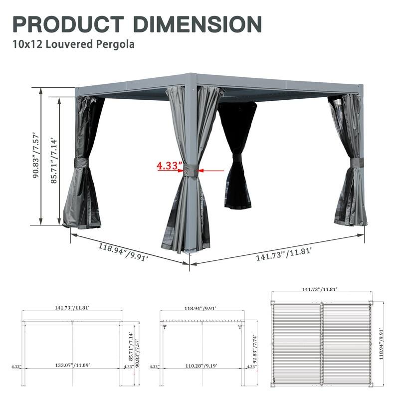 Domi Louvered Pergola 10' x 10', Aluminum Outdoor Pergola with Adjustable Louvers, Full Aluminum Frame, Built-in Gutter System