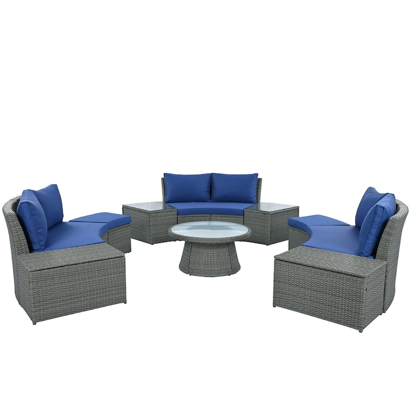10-Piece Outdoor Rattan Modular Sectional Sofa Set with Coffee Table, Storage Box, Side Tables