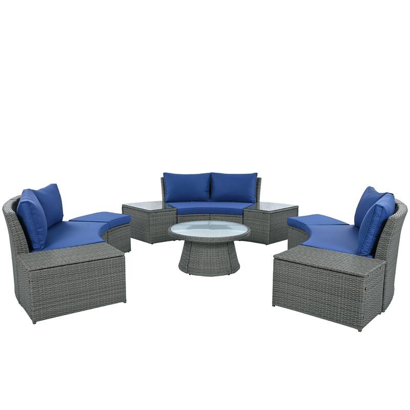10-Pieces Half Round Patio Sofa Set with 1 Foffee Table