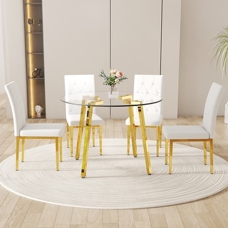 Table And Chair Set Modern Style Round Clear Tempered Glass Table With ...