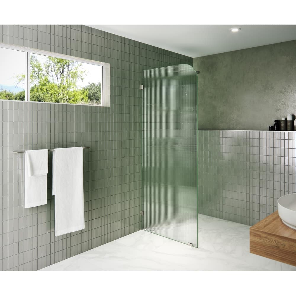 Glass Warehouse 32" x 78" Frameless Shower Door - Single Fixed Panel Fluted Frosted Radius
