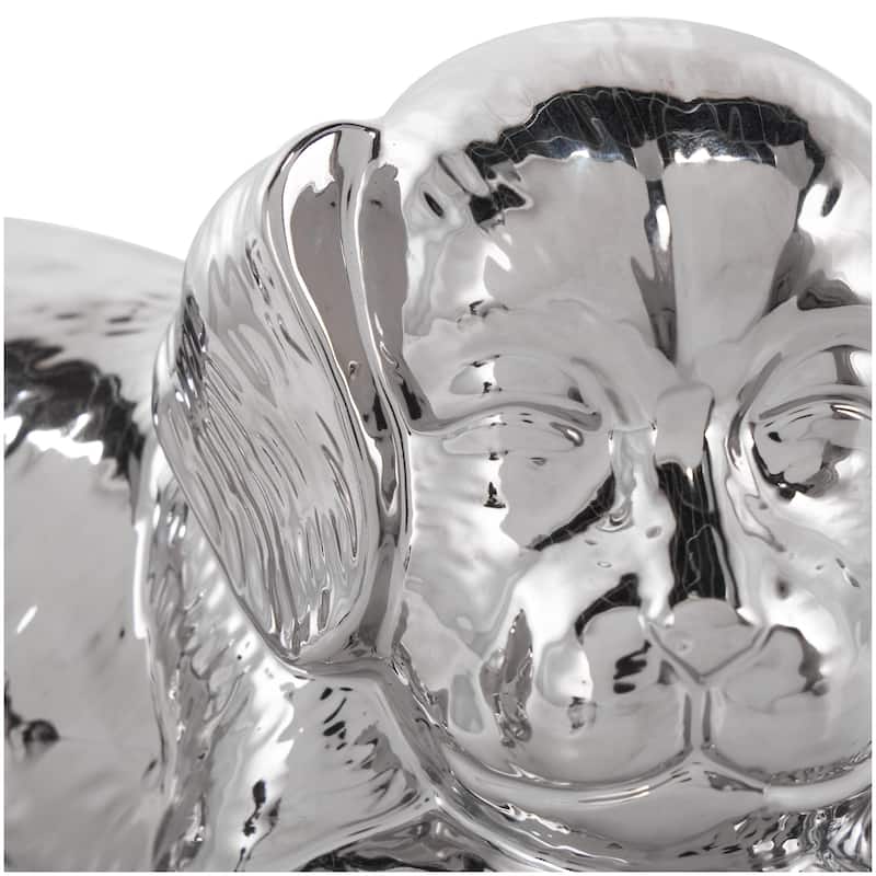 Ceramic Dog Laying Decorative Sculpture with Matte Finish - Silver or Gold - Roche River Decor