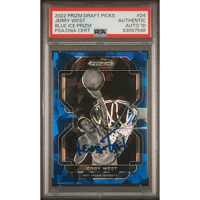 Jerry West 2022 Panini Prizm Blue Ice Signed Card #24 Auto Graded PSA 10 76/99 - 8'6" x 11'6"