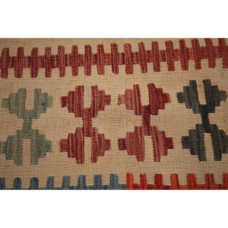 Geometric Trellis Kilim Oriental Large Rug Hand-Woven Wool Carpet - 9'9" x 16'3"