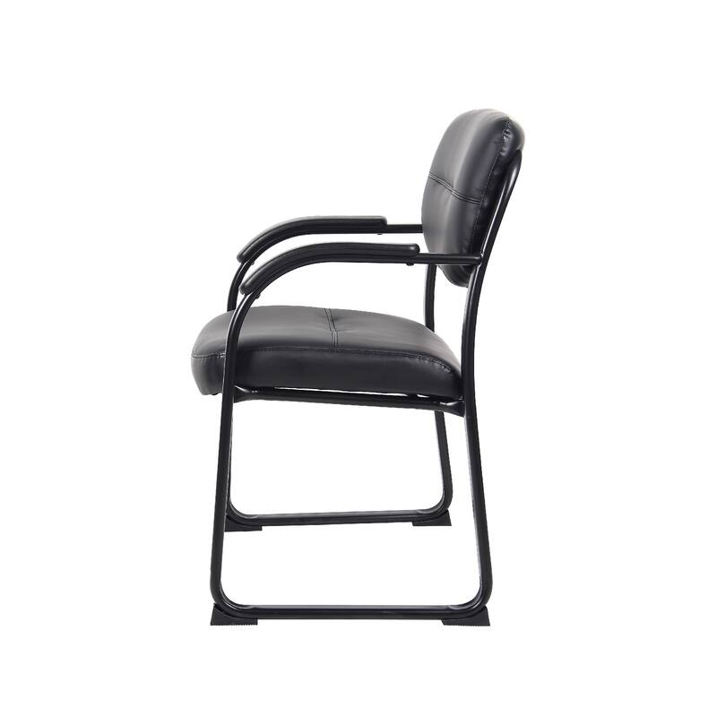 Eva Reception Armchair, Sled Base, Curved Steel Arms, Black Faux Leather