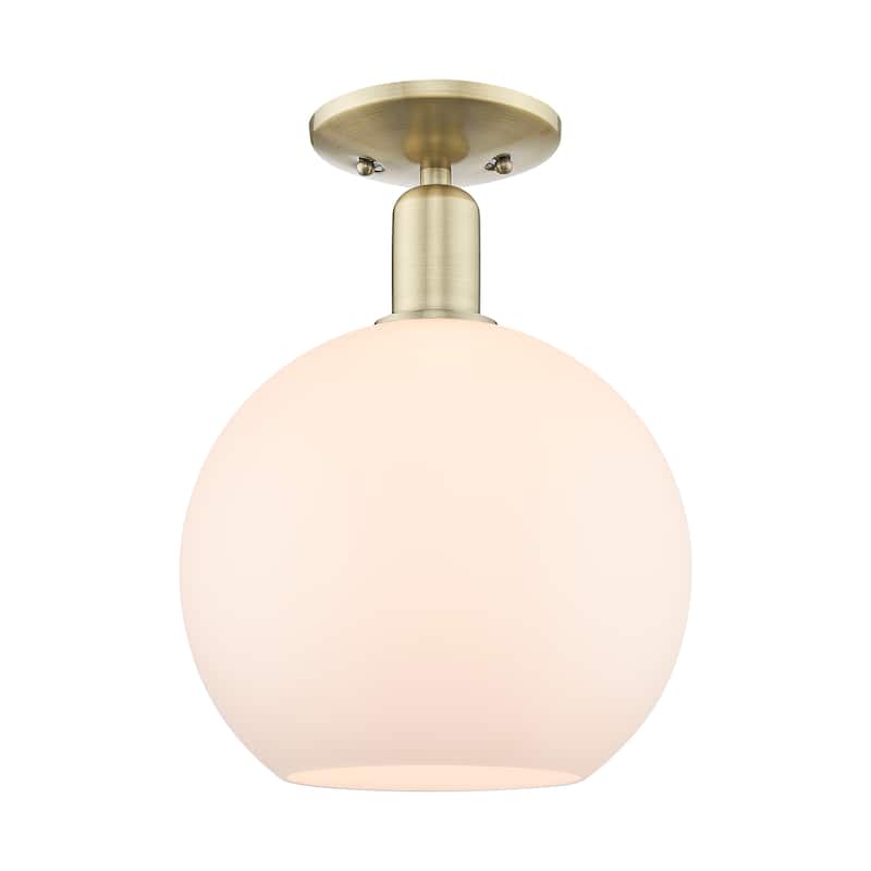 Innovations Lighting Endless Possibilities Arcadia - Athens - 1 Light 10" Semi-Flush Mount - Antique Brass/Matte White