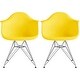preview thumbnail 22 of 24, Set of 2 Plastic Eiffel Molded Shell Retro Dining Chairs Accent For Living Room Kitchen Chrome Desk Designer Office Yellow