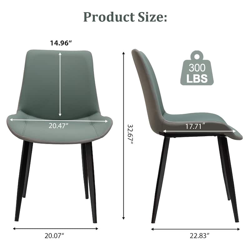 PU Leather Dining Chair with Metal Legs, Modern Upholstered Chair Set of 2 for Kitchen, Restaurant, Living, Meeting Room