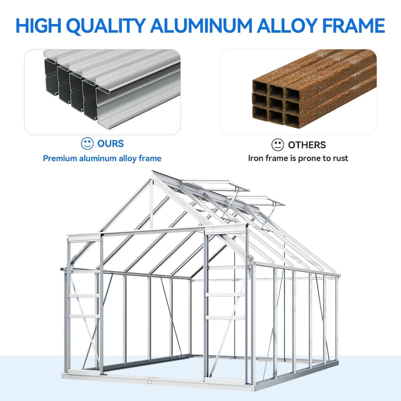 Moasis 8' X 10' Polycarbonate Walk-in Hobby Garden Greenhouse with Aluminum Frame