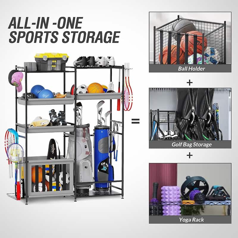 Sttoraboks Garage Sports Equipment Organizer, Sports Storage Rack Fits 2 Golf Bags and Other Sports Equipment