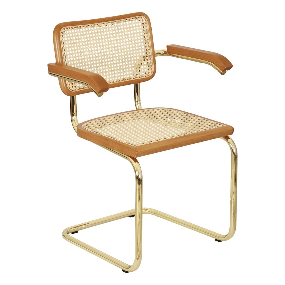 Breuer Chair Company Marcel Breuer Cesca Cane Cantilever Armchair Arm Chair w/ Brass Steel Frame (Various Wood & Cane Colors)