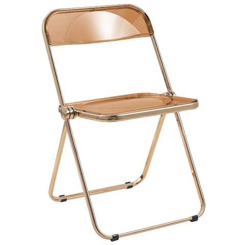 LeisureMod Lawrence Acrylic Folding Chair W/ Gold Metal Frame - 30"