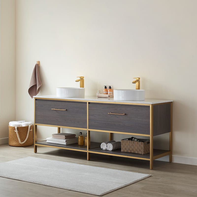 Murcia 72" Double Vanity in Suleiman Oak with Stone Countertop