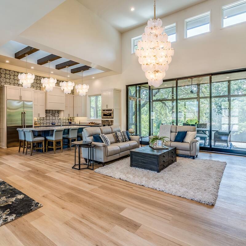 Artcraft Lily - 15-Light Chandelier - Brushed Brass Finish - Wispy White Murano Style Glass Shade