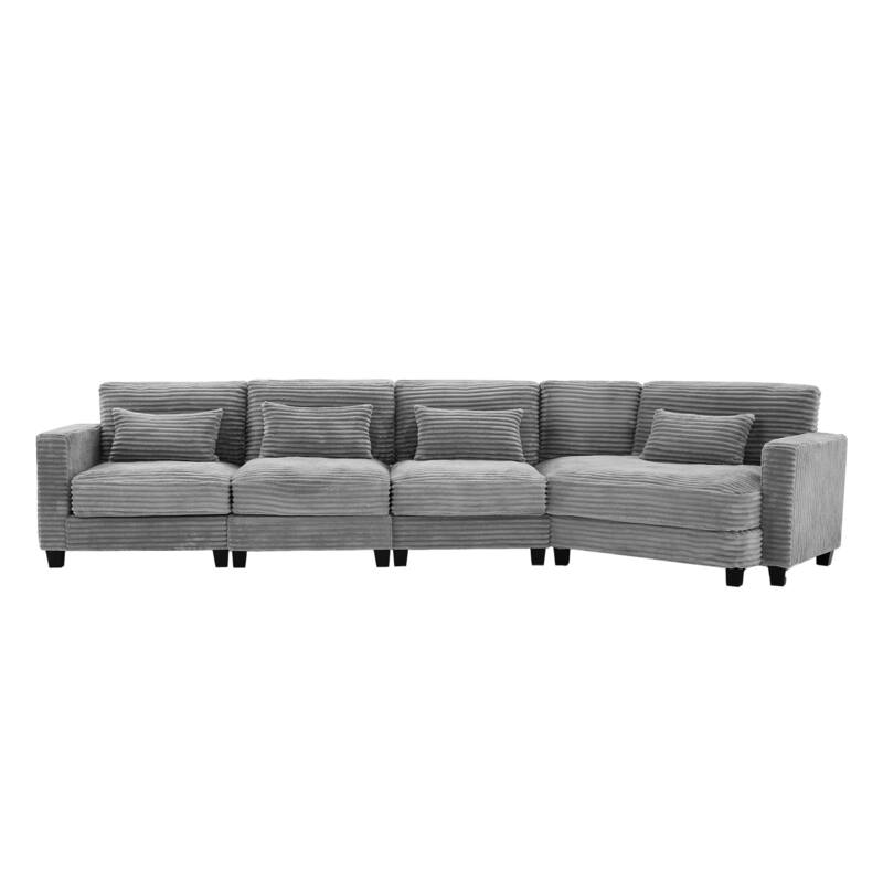 Multi-seat(3/4/5 seats) Corduroy Sectional Sofa, Modular Couch for Living Room & Business - Mist Grey - Symmetrical