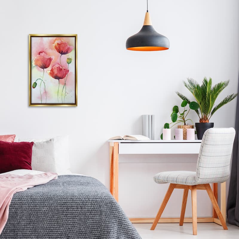 Stupell Red Poppies with Speckles Framed Floater Canvas Wall Art Design By Stephanie Fielden