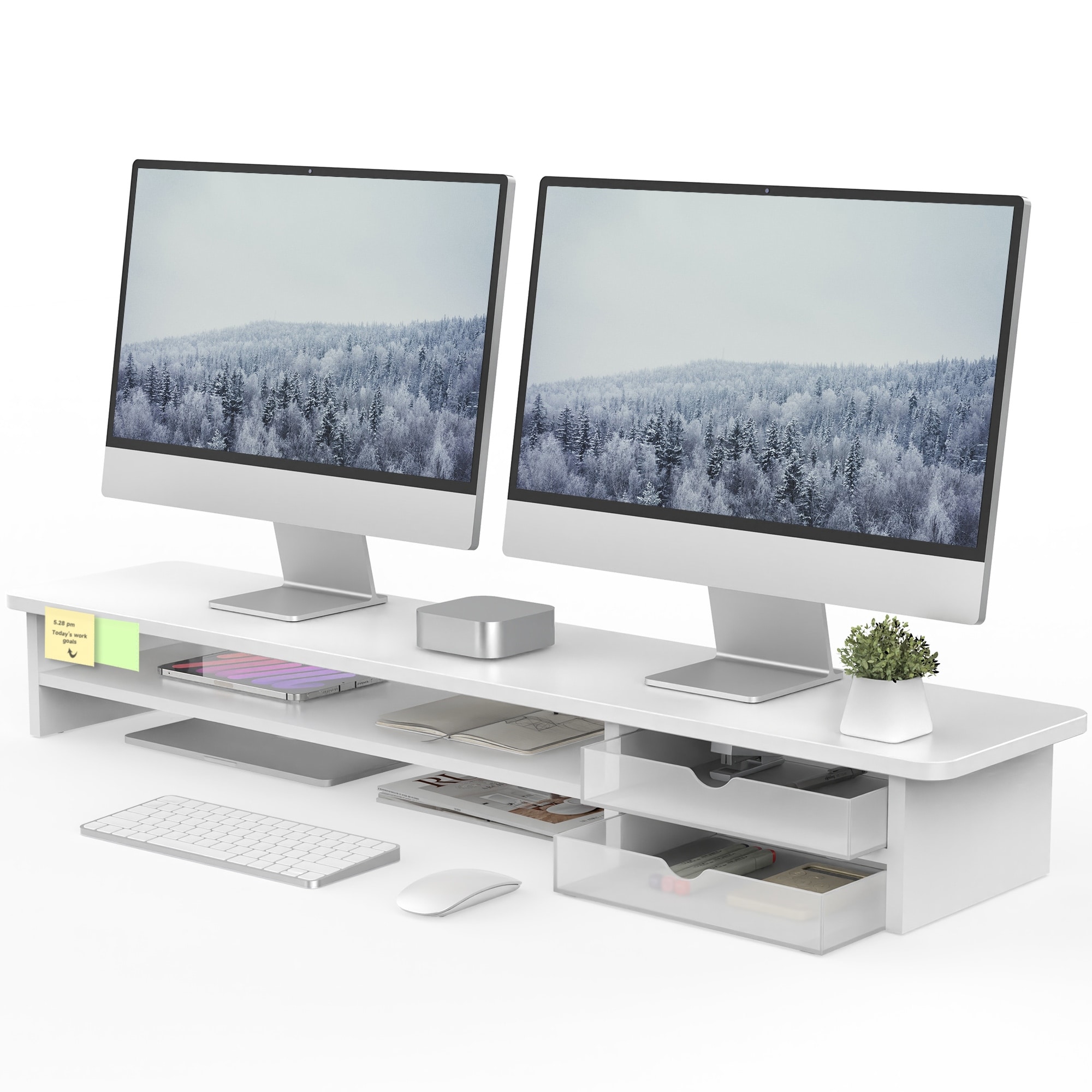 Fenge Dual Monitor Stand, 42.5inch Monitor Riser with Acrylic Drawer