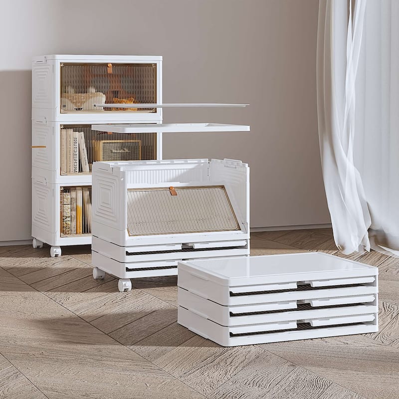 Javlergo 3 Tier Bathroom Storage Cabinet Storage Bins with Lid Stackable Storage Boxes Foldable Storage Organizers