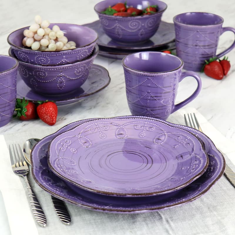 Elama Rustic Birch 16 Piece Stoneware Dinnerware Set