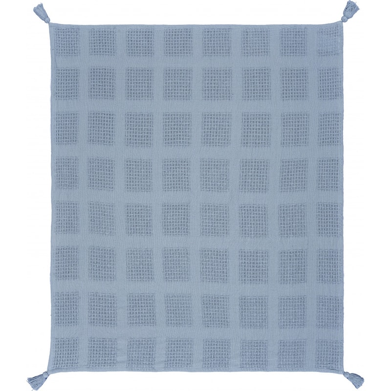 HomeRoots 50" X 60" Blue Woven Cotton Throw Blanket with Tassels