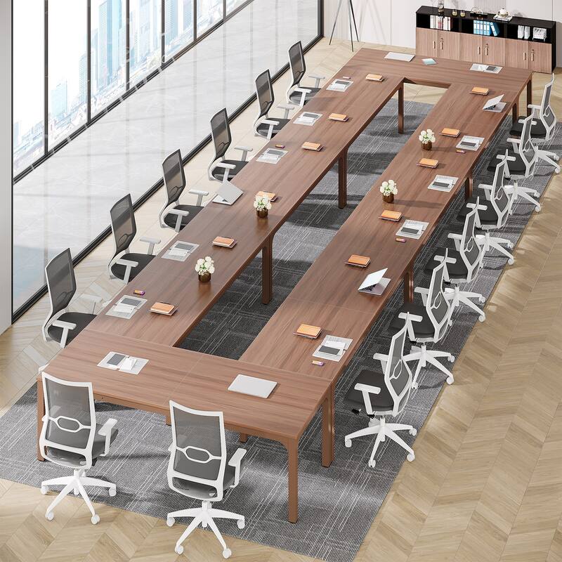 78.74-Inch Conference Table Set,13FT Conference Room Table, Large Rectangle Meeting Seminar Tables Set,Long Business Tables - Coffee Brownx8