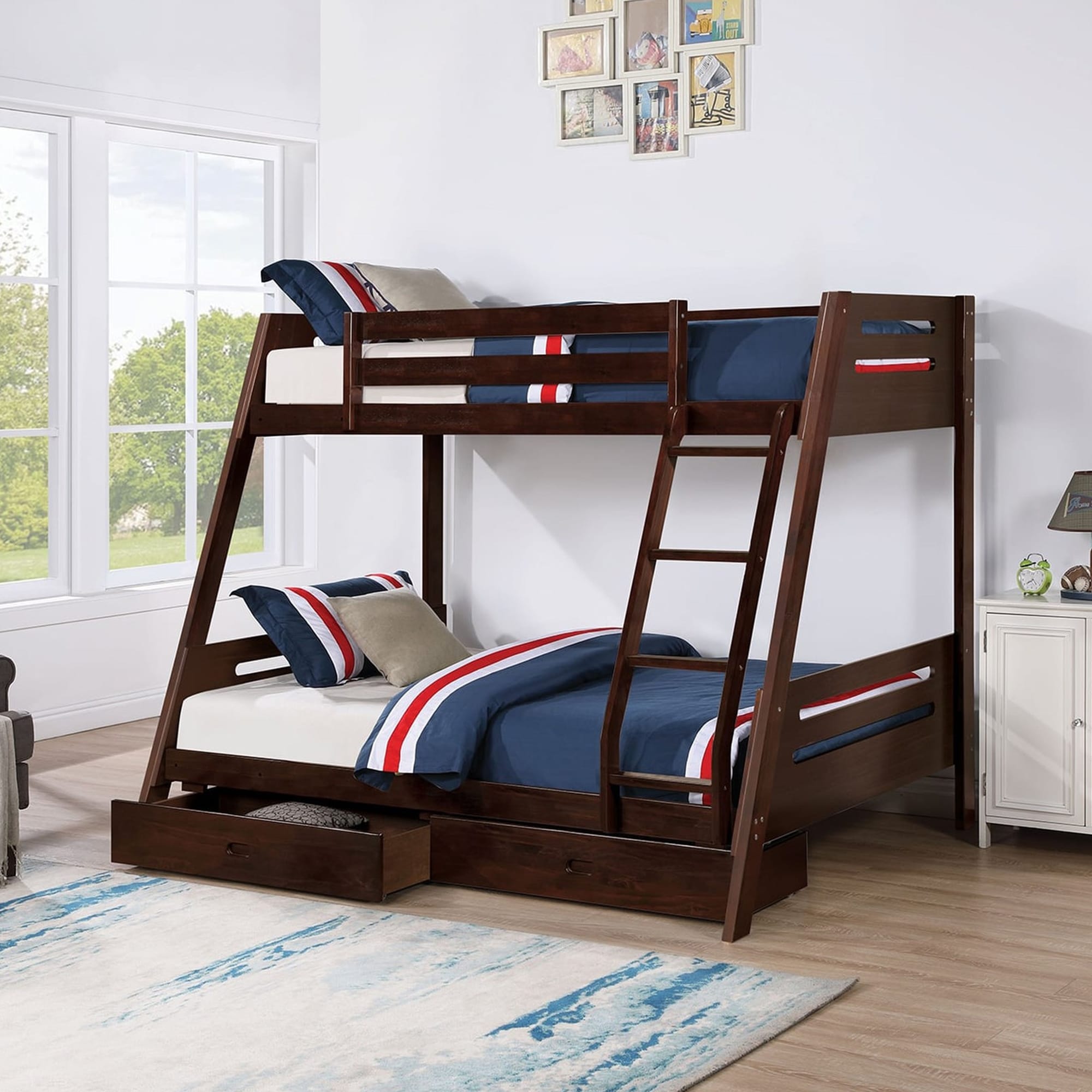 Modern Espresso Solid Wood Twin Bunk Bed with Storage Drawers