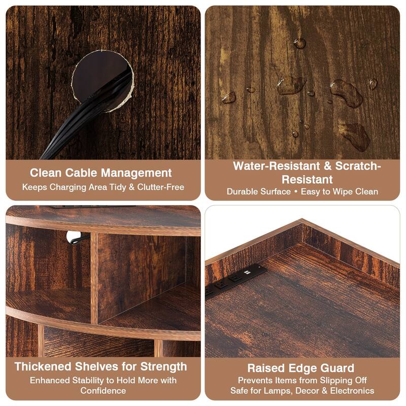 VECELO 4-Tier Adjustable Corner Bookshelf with Charging Station 3 AC Outlets & 2 USB Ports Waterproof Eco-Friendly Design