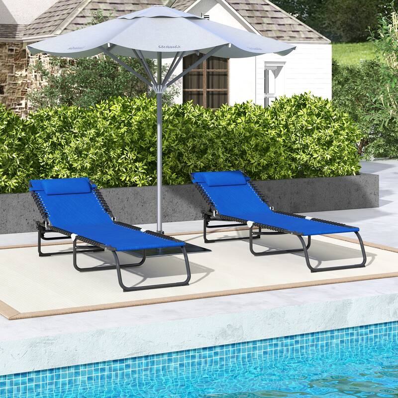Foldable Outdoor Chaise Lounge Chair Patio Sun Tanning Chair with 4-Position Backrest and Headrest for Beach Yard