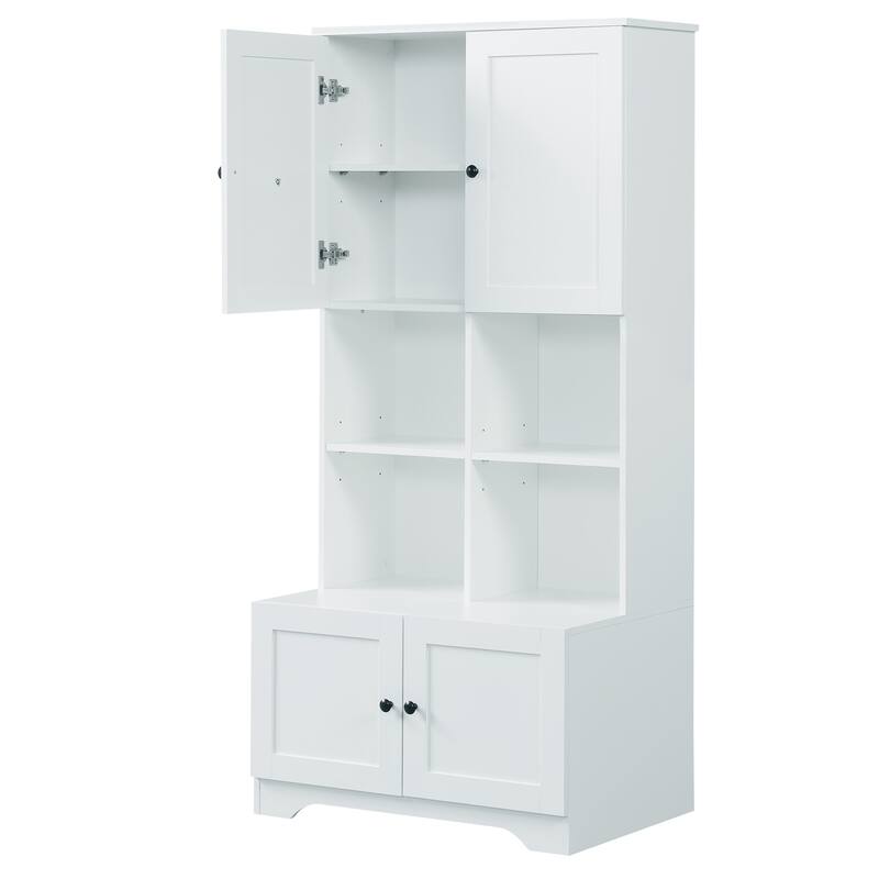 GDFStudio - Carter Tall and Wide Freestanding Storage Cabinet with 4 Doors and Adjustable Shelves, MDF