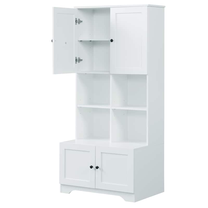 Roomfitters Extra Wide Tall Bathroom Cabinet with 4 Doors, Multi-Layer Adjustable Shelves, Freestanding