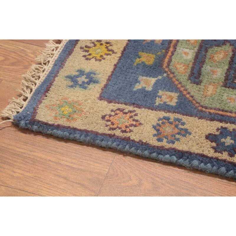 Hand-knotted Traditional Wool Blue Geometric Area Rug Oriental Carpet - 6' 0'' X 3' 9''