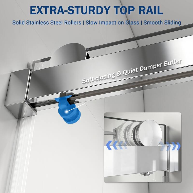 ABRUZZO 56-60" W x 76" H Frameless Soft-Closing Single Sliding Shower Door 1/4" (6mm) Explosion-Proof Tempered Glass