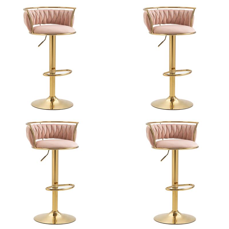 4 Set Modern Velvet Adjustable Swivel Bar Stools with Metal Frame