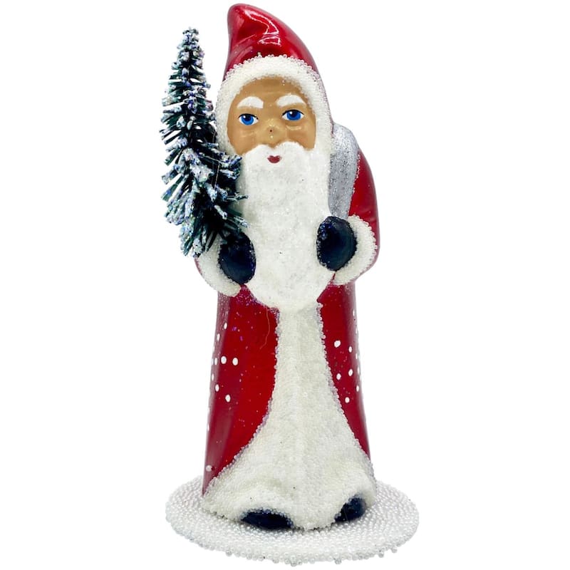 5.25" Santa Schaller Paper Mache Candy Container with Shiny Snowflakes