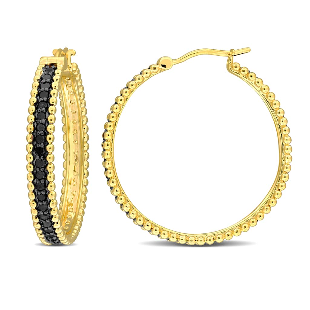 Miadora 5/8ct TDW Black Diamond Large Hoop Earrings 14k Yellow Gold