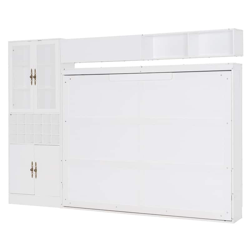 Queen Size Murphy Bed Wall Bed with Sofa ,Shelves USB & Light