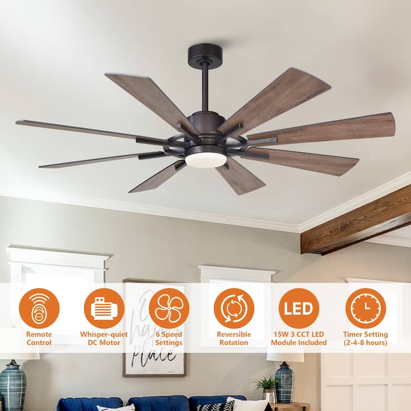 Parrot Uncle 60" Farmhouse Integrated LED Windmill Ceiling Fan with Light and Remote