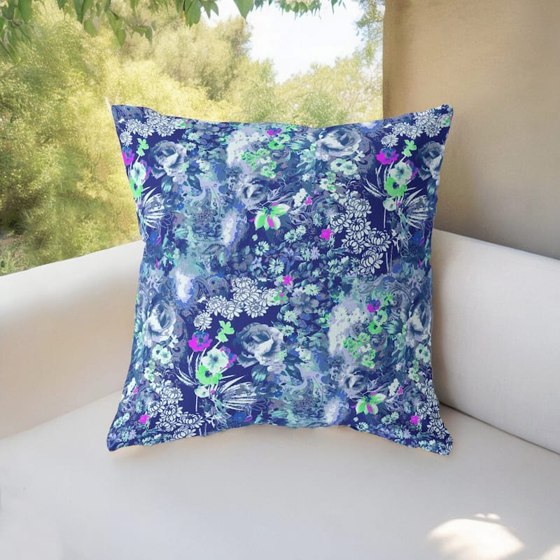 HomeRoots 16" Purple Blue Springtime Indoor Outdoor Throw Pillow