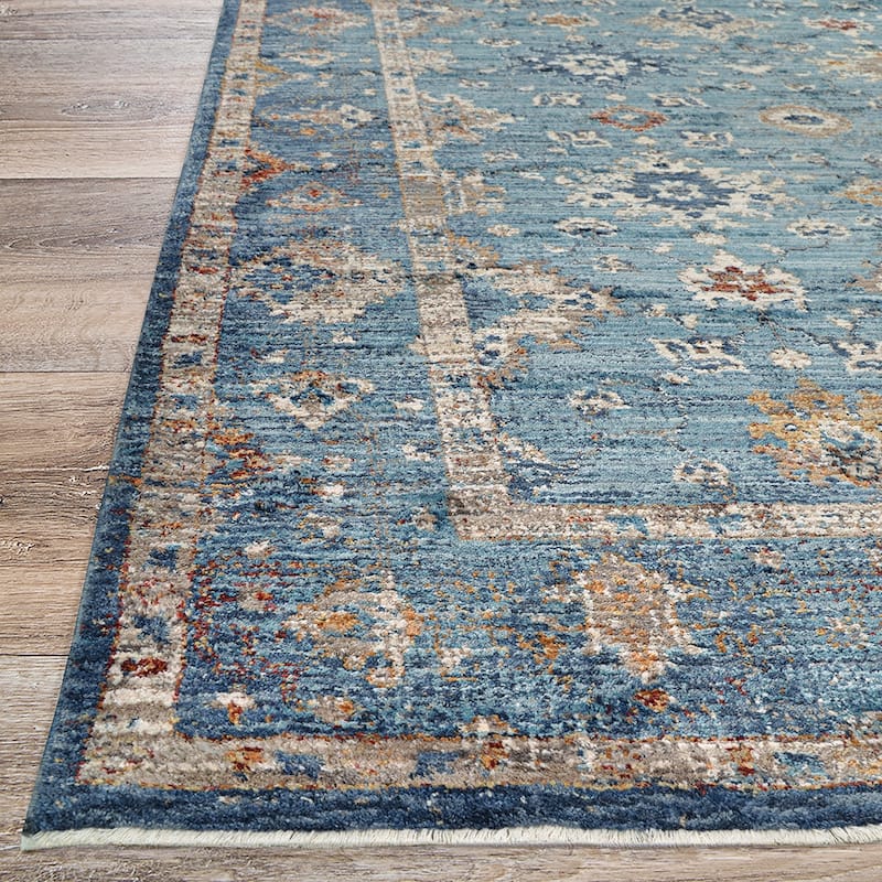 Dream Decor Rugs Remnier Gardenia Oushak Denim Blue Fringed Area Rug